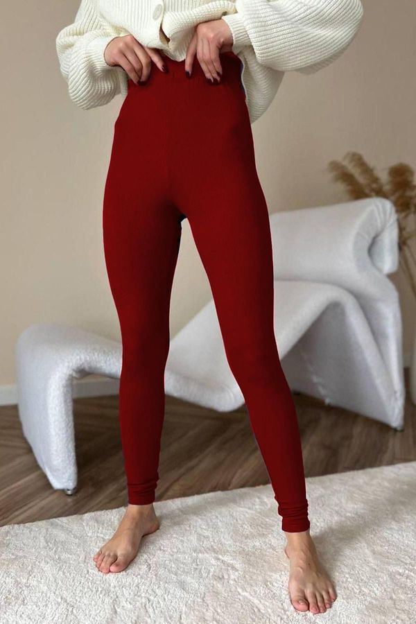 Madmext Madmext Burgundy High Waist Women's Ribbed Leggings