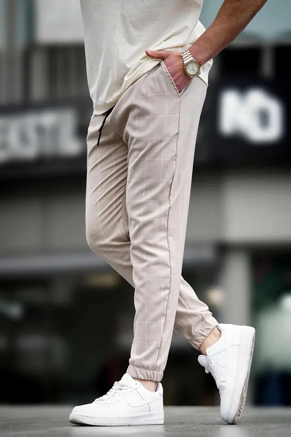 Madmext Madmext Checked Beige Jogger