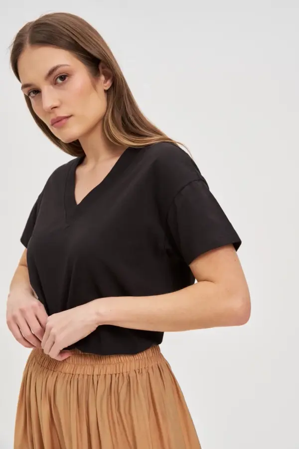 Marisse Marisse Black Cotton V-Neck T-Shirt