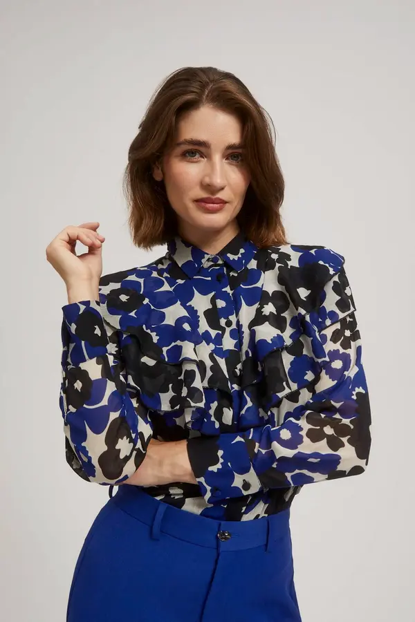 Marisse Marisse Blue Floral Ruffle Shirt