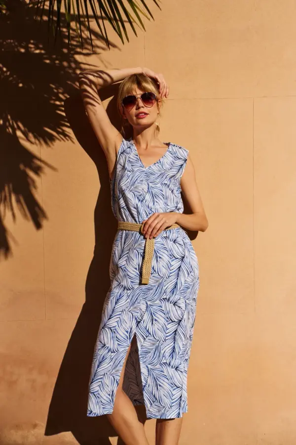 Marisse Marisse Blue Linen Dress With A Belt