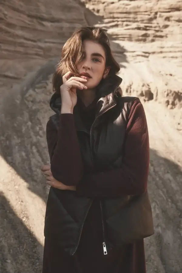 Marisse Marisse Brown Quilted Hooded Vest