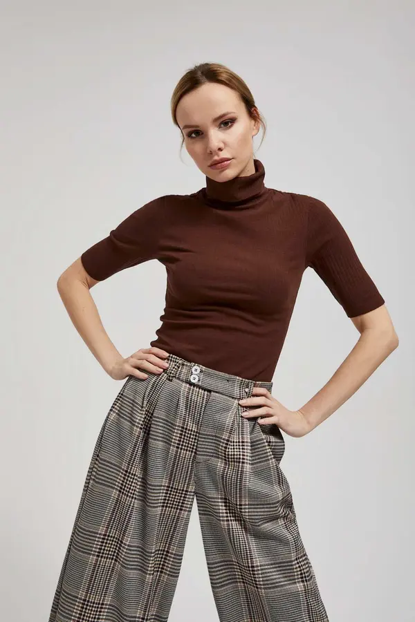 Marisse Marisse Brown Ribbed Turtleneck Blouse