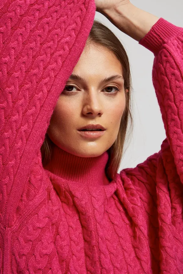 Marisse Marisse Fuchsia Turtleneck Sweater With Puffed Sleeves
