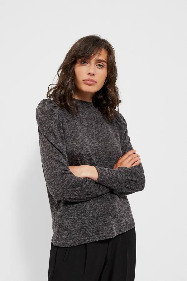 Marisse Marisse Melange Sweatshirt With Puff Sleeves Z-Bl-3616 Graphite Mel