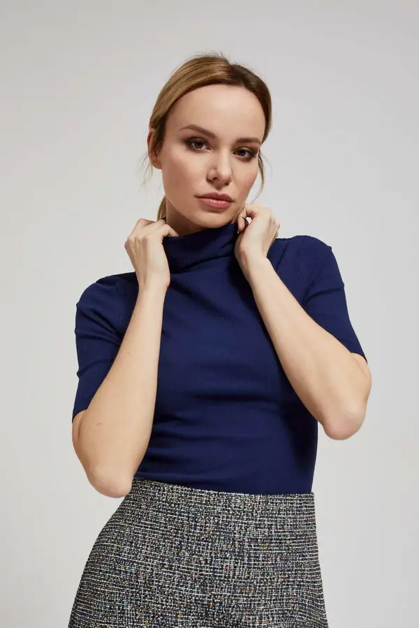 Marisse Marisse Navy Blue Ribbed Turtleneck Blouse