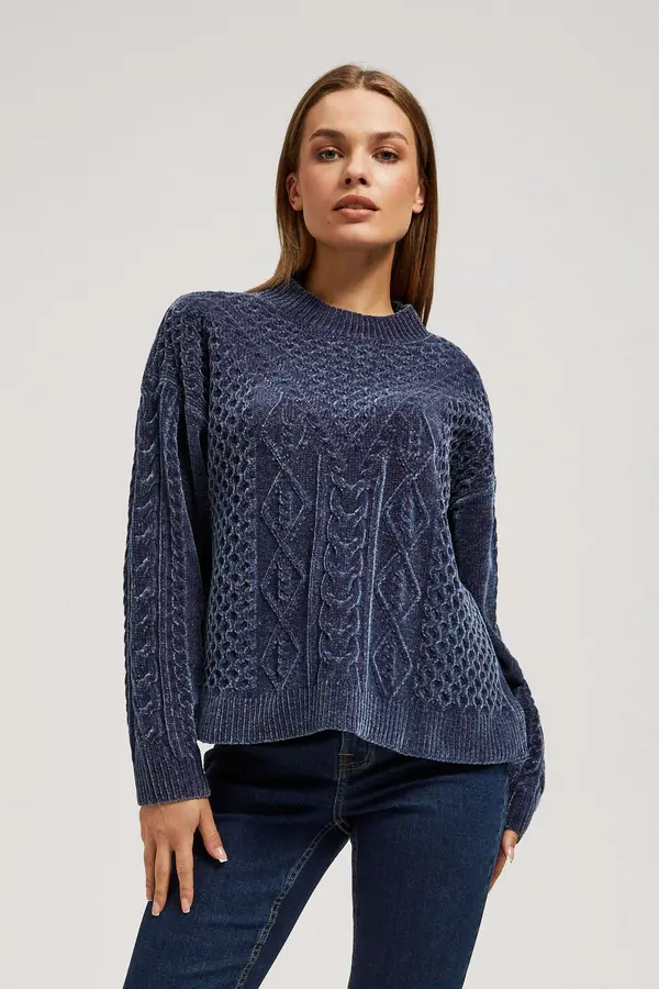 Marisse Marisse Navy Blue Sweater With Decorative Weave