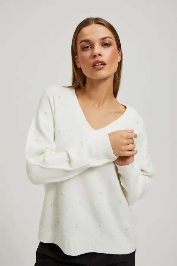 Marisse Marisse Pearl Beaded V-Neck Sweater