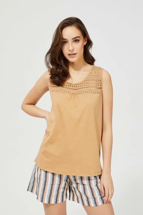 Marisse Marisse Top With Openwork Decoration L-Ts-3455 Golden Beige
