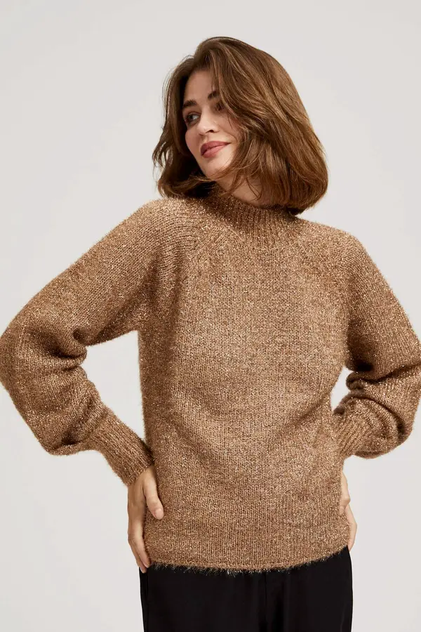 Marisse Marisse Turtleneck Sweater Decorated With Metallic Thread, Beige