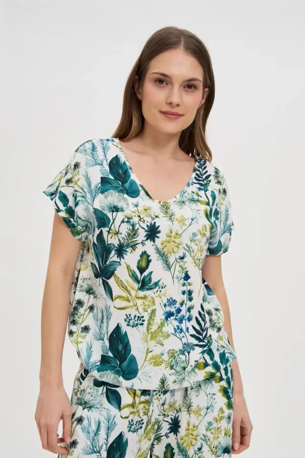 Marisse Marisse White Floral Pattern Shirt