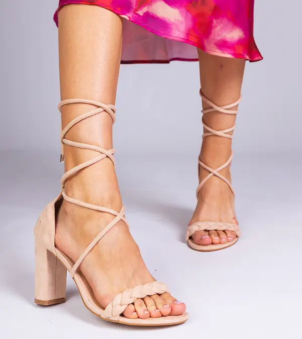 D/CEO marka niezdefiniowana Beige lace-up block heel sandals Elesinda