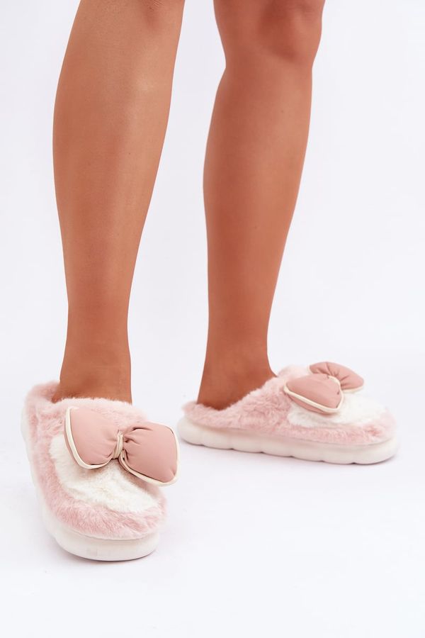 marka niezdefiniowana marka niezdefiniowana Furry Slippers With Bow Pink Grilis