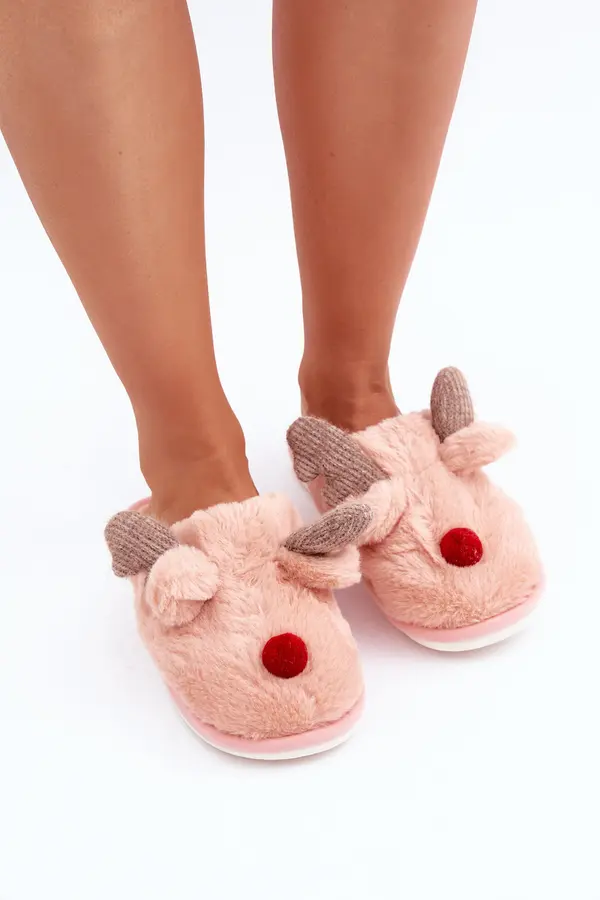 Boto marka niezdefiniowana Women Fur Slippers With Reindeer Motif Pink Sennalith