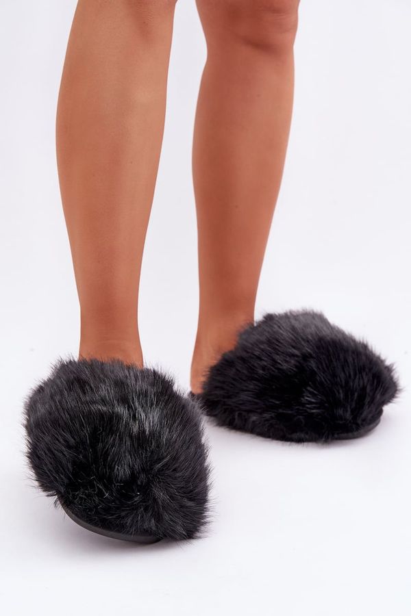marka niezdefiniowana marka niezdefiniowana Women's Fur Slippers Black Wladisa