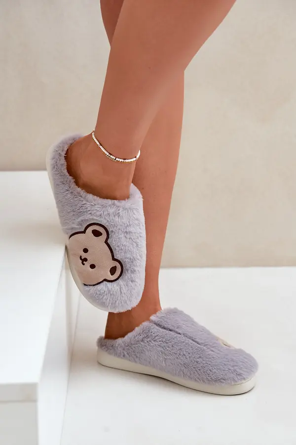 Boto marka niezdefiniowana Women's furry slippers with a bear gray Fiorinella