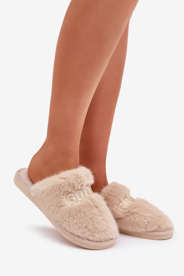 Boto marka niezdefiniowana Women’s Furry Slippers With Bear And Decorative Elements Beige Innalise