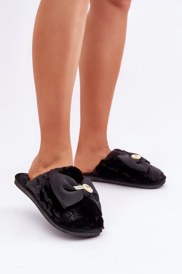 marka niezdefiniowana marka niezdefiniowana Women's Slippers With Fur And Bow Black Olfedi