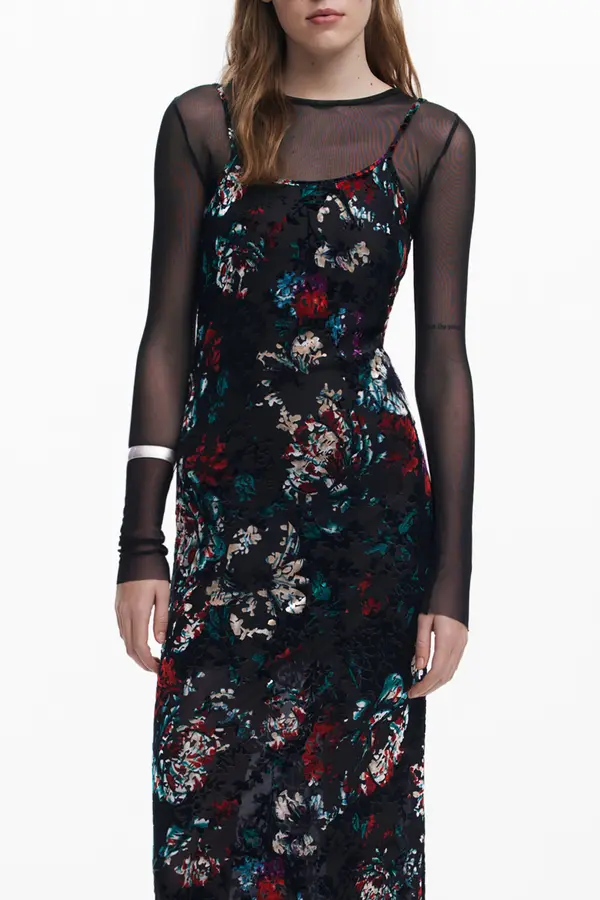 DESIGUAL Maxi haljina s uzorkom i dugim rukavima