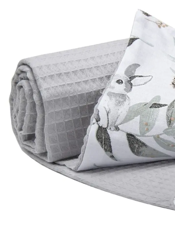 Medi Partners Medi Partners Blanket 75x100 cotton + cotton Waffle – Deer in leaves + gray Waffle