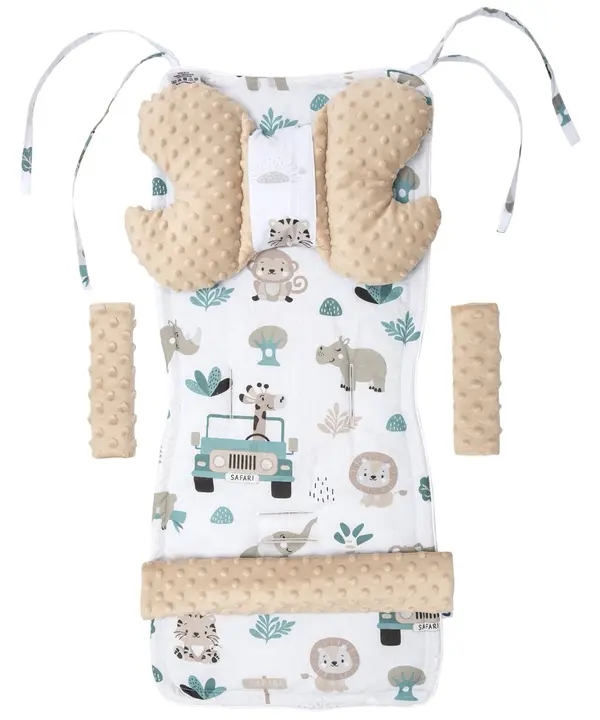 Medi Partners Medi Partners Stroller insert in a 4-piece set - Mint Zoo + beige Minky