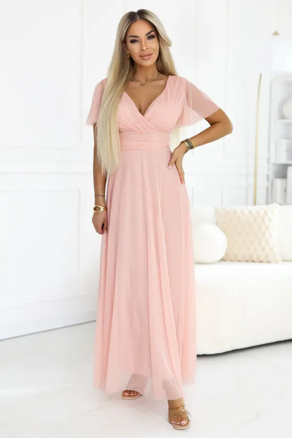 numoco basic Melania maxi haljina s dekolteom - breskvasta