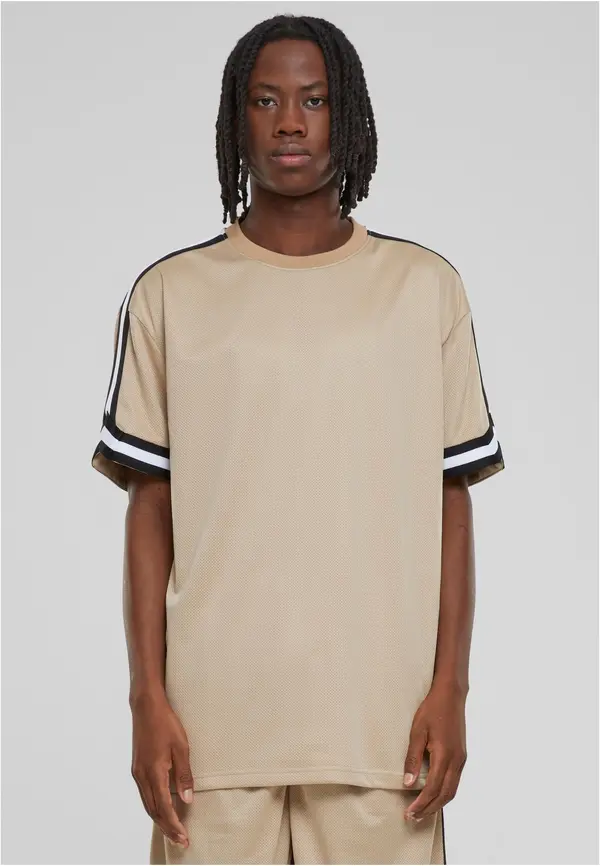 Urban Classics Men's Oversized Stripes Mesh T-Shirt - unionbeige