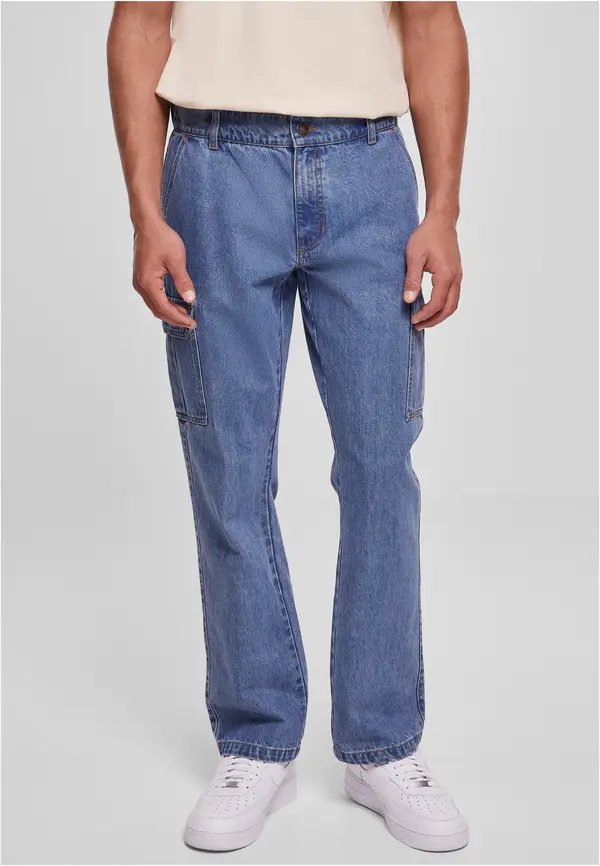 Urban Classics Men's Straight Leg Cargo Jeans Light Blue