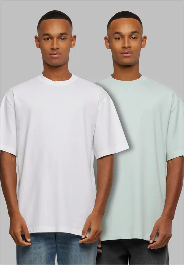 Urban Classics Men's T-shirts UC Tall Tee 2-Pack - green+white
