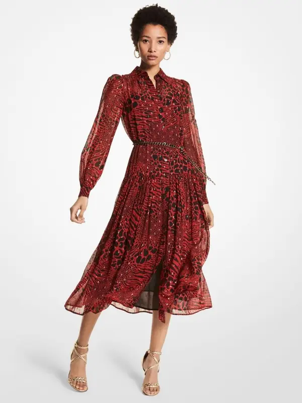 Michael Kors Michael Kors Dress - ANIMAL PTCHWK MIDI DRESS red