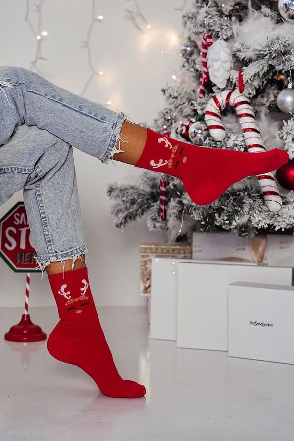 Milena Milena Women's Christmas Socks Reindeer Red