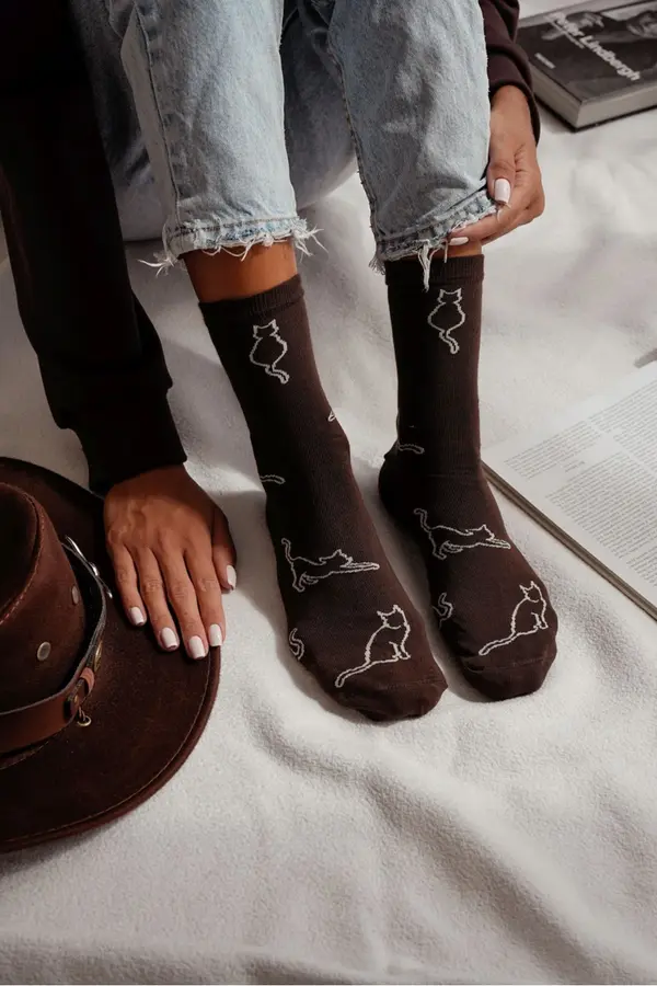 Milena Milena Women's Cotton Socks Cat Contours Chocolate