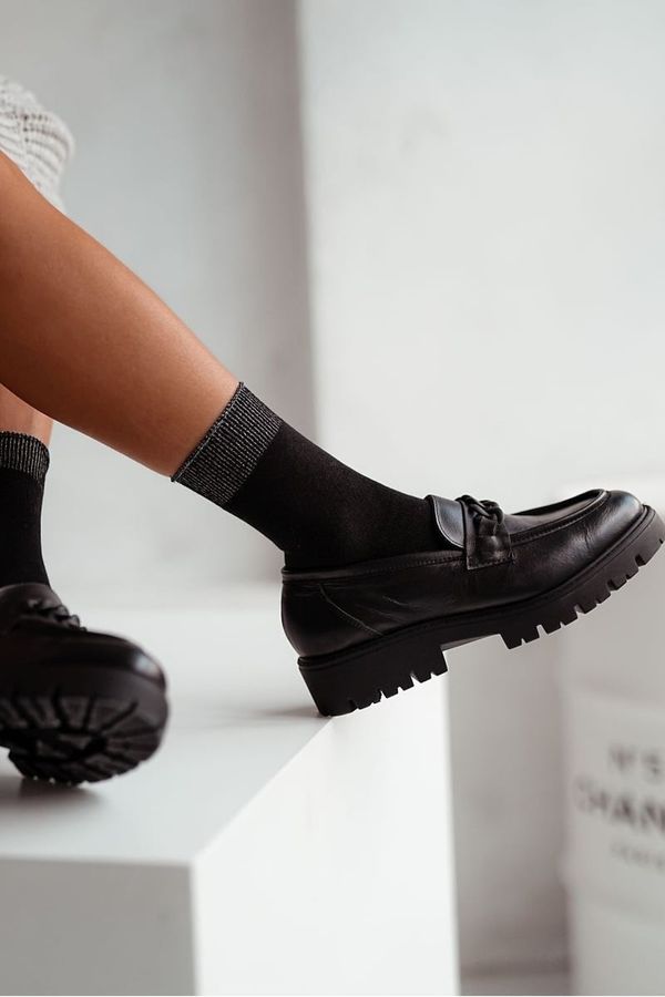 Milena Milena Women's Cotton Socks With Lurex Cuff Black