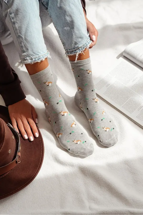 Milena Milena Women's Socks with Foxes and Leaves Gray Melange