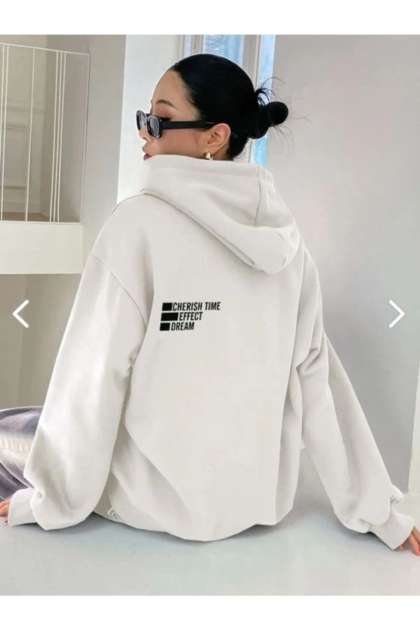 MOONBULL MOONBULL Unisex White Dream Effect Printed Hooded Sweatshirt