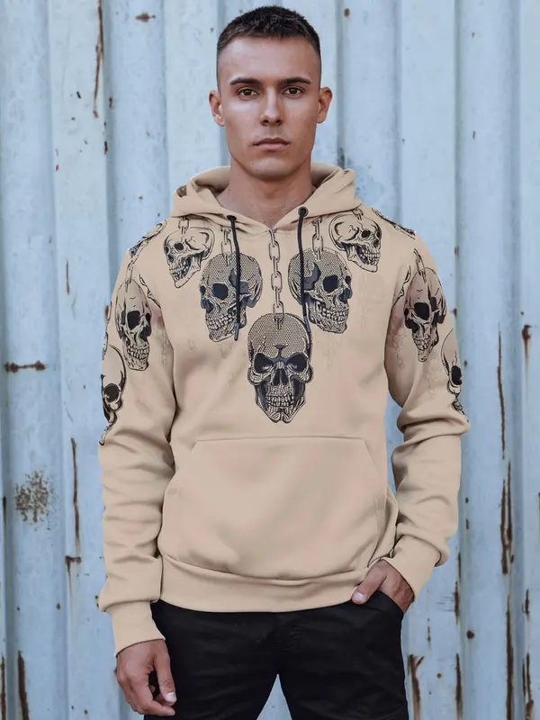 DStreet Muška bež majica s kapuljačom i lubanjama