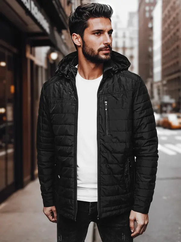 DStreet Muška crna prošivena jakna s kapuljačom