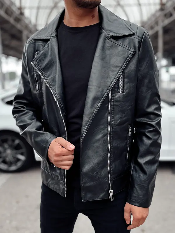 DStreet Muška kožna jakna Ramoneska crna
