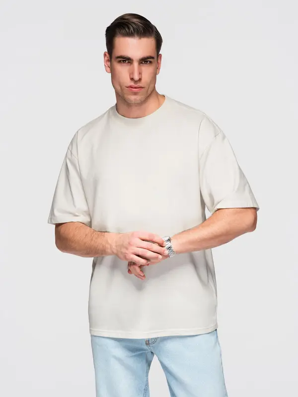 Ombre Muška majica kratkih rukava LOOSE FIT s okruglim izrezom - ecru