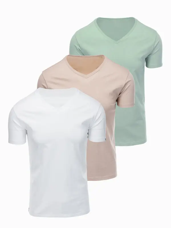 Ombre Muška Ombre BASIC pamučna majica kratkih rukava s V-izrezom - set
