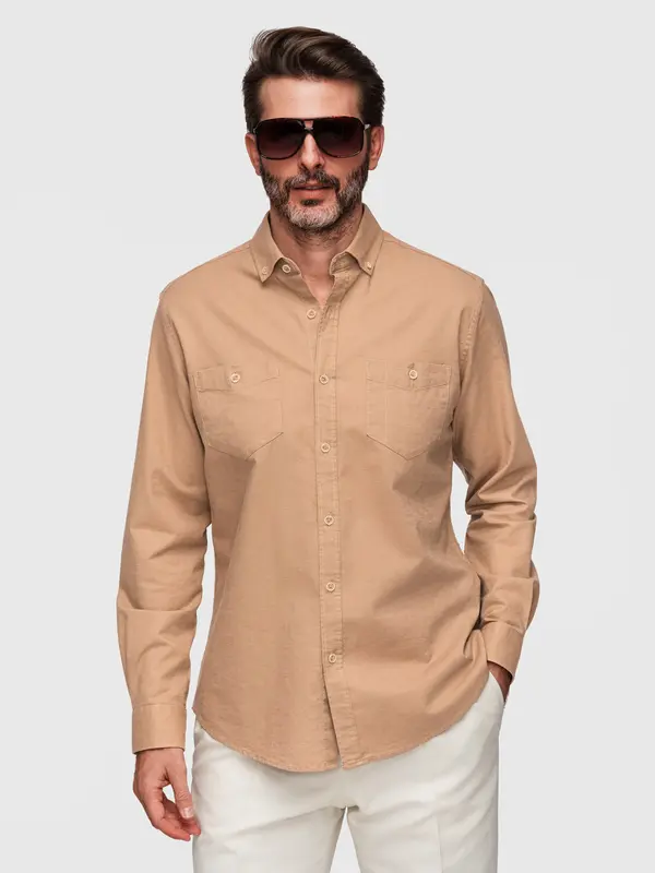 Ombre Muška ombre košulja Regular Fit - svijetlosmeđa