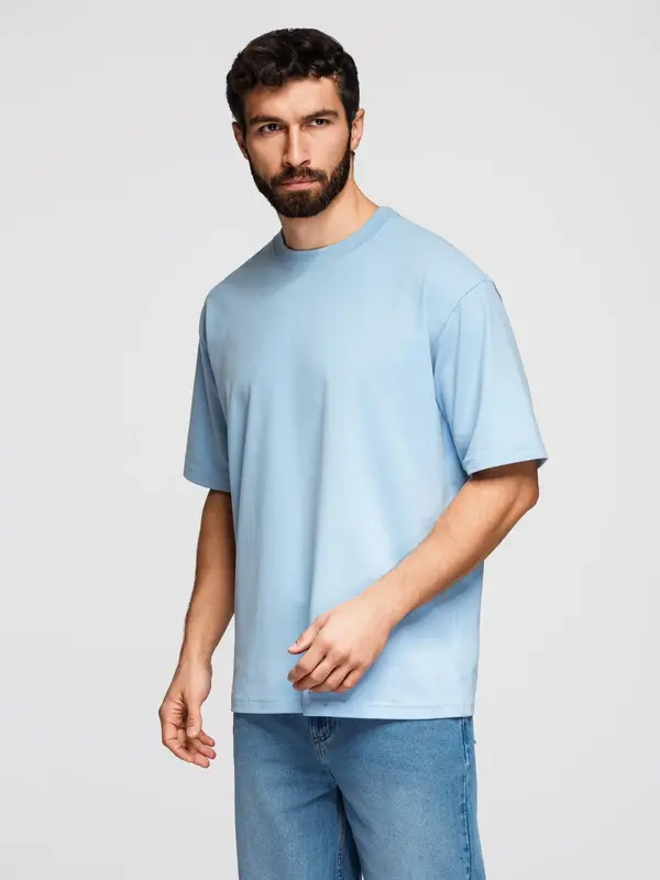 Ombre Muška ombre majica kratkih rukava LOOSE FIT - plava