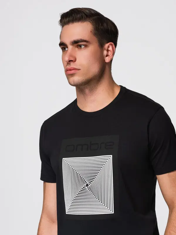 Ombre Muška ombre majica s geometrijskim printom - crna