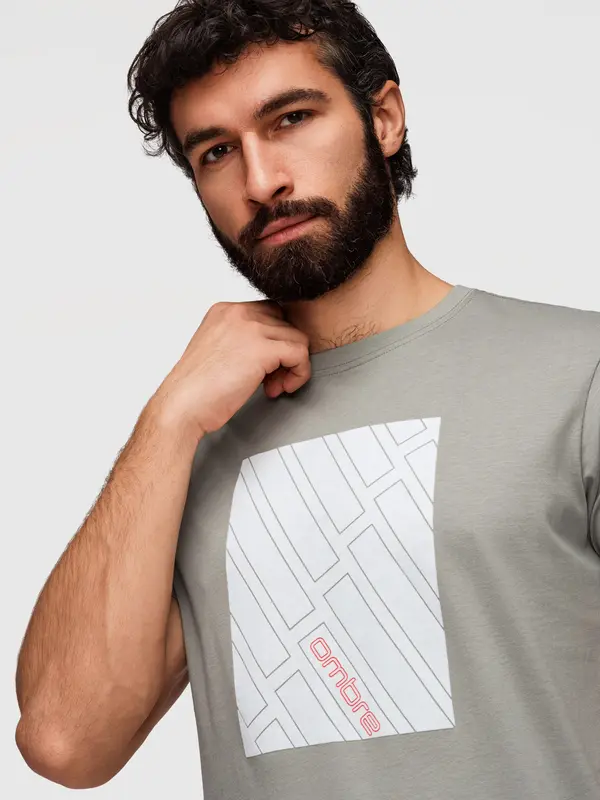 Ombre Muška Ombre majica s geometrijskim printom - siva