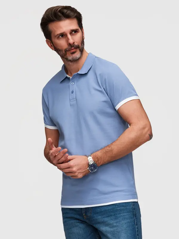 Ombre Muška Ombre pamučna polo majica s kontrastnim obrubom - plava
