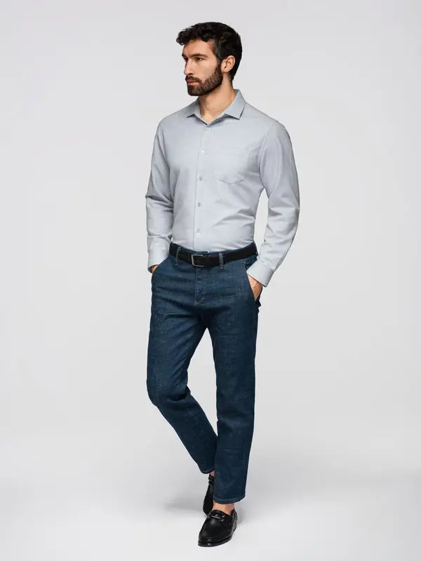 Ombre Muška Ombre REGULAR FIT košulja s džepom - siva