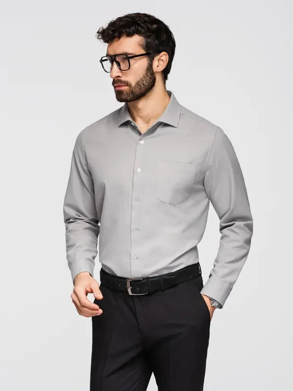 Ombre Muška Ombre REGULAR FIT košulja s džepom - siva
