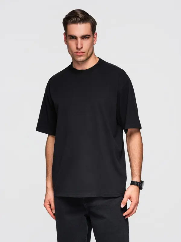 Ombre Muška pamučna majica kratkih rukava LOOSE FIT s okruglim izrezom - crna