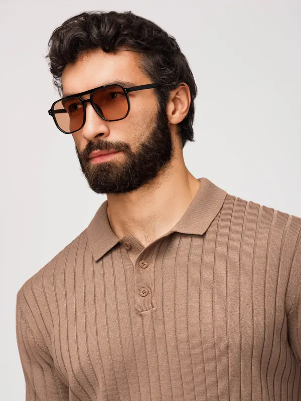 Ombre Muška polo majica SLIM FIT s okomitim prugama, ombre - svijetlosmeđa