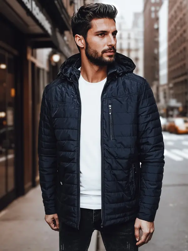 DStreet Muška prošivena jakna s kapuljačom, tamnoplava